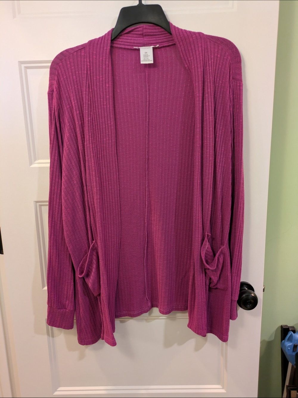 🔴 3/$15 Ribbed Open-Front Cardigan in Magenta